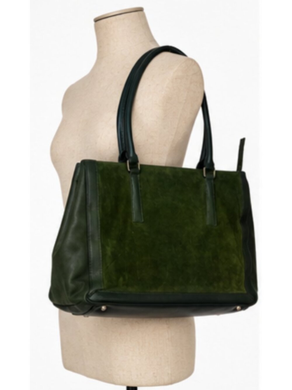 Coach Olive Green Suede Leather Trim Large Zip Tote Shoulder Bag